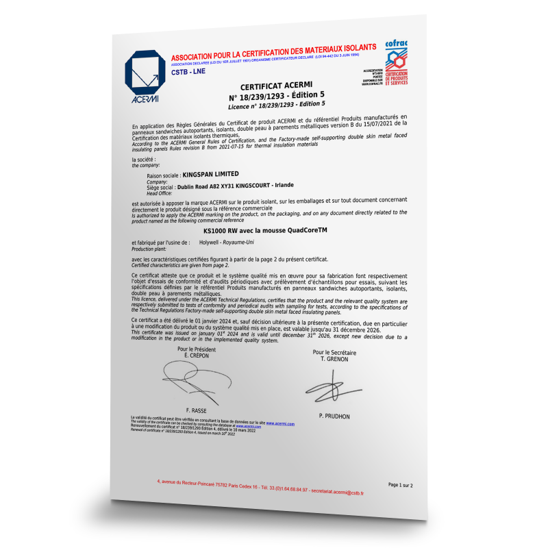 Certificat ACERMI - KS1000RW